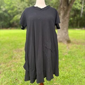 OH MY GAUZE 2/XL BLACK COTTON SPLIT SLEEVE RUFFLED KNEE DRESS